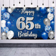 Nelbiirth Happy 65th Birthday Dekorace 65th Blue & Silver Balloon Velk narozeninov banner pozad znamen 65th Bday Party potreby.