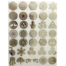 METAL ARTEM 35 kpl/er Flower of Life Metallitarra Geometria Orgone Pyramid Tarra Itseliimautuvat Tarrat (kulta)