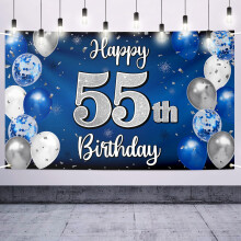 Nelbiirth Happy 55th Birthday Dekorace 55th Blue & Silver Balloon Velk narozeninov banner pozad znamen 55th Bday Party potreby.