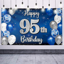 Nelbiirth Happy 95th Birthday Dekorace 95th Blue & Silver Balloon Velk narozeninov Banner pozad Sign 95th Bday Party potreby.