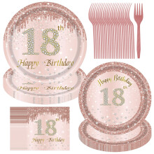 18-?rs f?dselsdagspynt til piger Rose guld tallerkener og servietter Pink Papir Festartikler til kvinder - 96 STK S?t Serverer 24 g?ster
