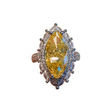 Viyuroyk Bague en argent sterling 925 jaune brillant en forme d'oeil de cheval avec oxyde de zirconium pour femme, rsultats de bijoux, fermoirs