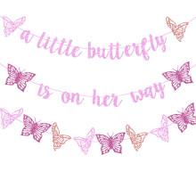 Butterfly Baby Shower Party dekorci Rzsaszn csillogs Egy kis pillang tban van Buli szalaghirdets pillang tmj terhessgi bejelentshez Nem