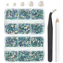 qiipii 3060PCS Crystal AB Pryskyricn kamnky Crystal White AB Flatback Resin kamnky 2 mm 3 mm 4 mm 5 mm 6 mm Kameny bez Hotfix Gems w Pinzeta a sbe
