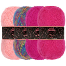JubileeYarn Mohair Elixir Garn - Babyuldsblanding - 50 g/n?ste - Shades of Pink - 4 n?gler