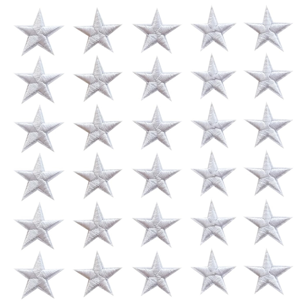 Zlettery 30 Szt. BiałA Gwiazda Naprasowanki Naszywki W KształCie Gwiazdek Haftowana Aplikacja Na Odzież Kurtki Czapki Plecaki DżInsy (1,2 Cala)-image