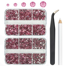 qiipii 3060 STK Pink Resin Krystal Rhinestones for Crafts M?rk Pink Flatback Resin Rhinestones 2mm 3mm 4mm 5mm 6mm 5 St?rrelser Non-Hotfix Sten D