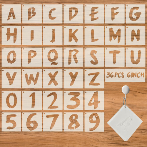 36 Pcs Letter Stencils - Reusable Numbers & Alphabet Stencils - 6 Inch Cursive