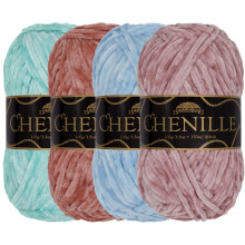 Jubilee-garn Chenille-garn - kamgarn - 100 g/n?ste - nuancer af neutrale toner - fl?jl, pakke med forskellige farver - h?kle- og strikgarn - 4 n?