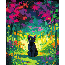 FILASLFT Maling efter numre DIY Black Cat Maling efter Nummer til voksne L?rred Dyre Skovlandskab Oliemaleris?t Velegnet til stue Kontordekoratio
