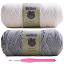 Mooaske 2er-Pack T-Shirt-Hkelgarn zum Selbermachen, Stricken, Hkeln, Stoff, Decke, Tasche, Puppen  400 g, klobiges, dickes Garn zum Hkeln mit