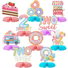 Tarklanda 10 stk Donut To s?de honeycomb centerpieces Festindretning til pige S?d donut 3D bordcenterpieces 2. f?dselsdags temafestdekoration til