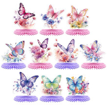 10 STK Sommerfugle midterstykker til borde Sommerfuglepiger F?dselsdagspynt Honeycomb Bordplader til Baby Shower K?n Afsl?rer For?r Tea Party Mor