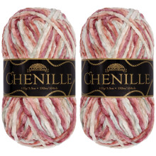 Jubil?umsgarn Chenillegarn - kamgarn - 100 g/n?gle - Shambala - Broget flerfarvet fl?jl - H?kle- og strikkegarn - 2 n?gler