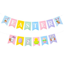 For?r p?skedag Banner - Assorteret farve h?ngende papir Garland Bunting Banner Skilt med kanin og gulerod dekorationer Fotobaggrund til v?g Hjem