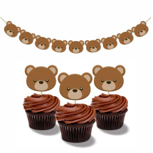 Teddy Bear Cupcake Fedok 24db+Mack Banner Bearly One party Bear Girland Banner Baby Shower Party Dekorcik