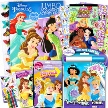 Disneyn prinsessan vrityskirja ja tarraharjoitussetti lapsille ? nippu prinsessakirjoja Princess Imagine -mustetarroja ja muuta ? mukana Cinderella