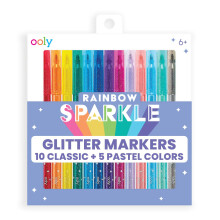 Ooly Rainbow Sparkle Glitzer-Marker, 15er-Set, enthlt 5 Pastell- und 10 klassische Farbmarker, glitzernder Marker fr Kinder, 2 mm Spitze fr mittel