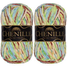 JubileeYarn Chenille-garn - kamgarn - 100 g/n?ste - Hawaiki - Broget flerfarvet fl?jl - H?kle- og strikgarn - 2 n?gler