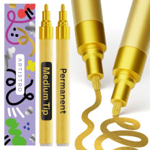 ARTISTRO 2 Permanentmarker in Gold  wasserfeste Marker fr Reifen, Stoff, Steine, Glas, Keramik, Holz, Papier  Farbstifte auf lbasis  mittlere Sp