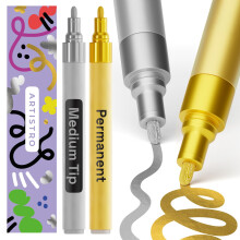 ARTISTRO 2 Permanentmarker in Gold und Silber  wasserfeste Marker fr Reifen, Stoff, Steine, Glas, Keramik, Holz, Papier  Farbstifte auf lbasis