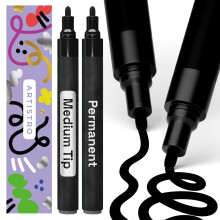 ARTISTRO 2 schwarze Permanentmarker  wasserfeste Marker fr Reifen, Stoff, Steine, Glas, Keramik, Holz, Papier  Farbstifte auf lbasis  mittlere S