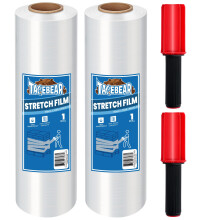 TAPEBEAR Stretch Wrap Film 15"""" x 760Ft Shrink Wrap Roll with Handles Industrial Strength Clear Plastic Wrap Self-Adhering for Furniture Moving Lug