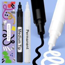 ARTISTRO 2 schwarz-weie Permanentmarker  wasserfeste Marker fr Reifen, Stoff, Steine, Glas, Keramik, Holz, Papier  Farbstifte auf lbasis  mittl