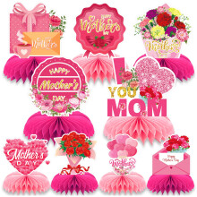 Hzloyat 9 Pieces Mother's Day Decorations Honeycomb Centerpiece Double Sided Printing Table Centerpieces for Mother's Birthday Family Party Decor Ha