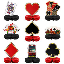 Tatuo 9 stk. Kasino-tema-festdekorationer Kasino-centerstykker til borde Poker Honeycomb-festdekorationer 3D-f?dselsdags-pokeraftensartikler