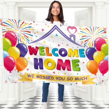 BRAVITA Welcome Home Banner - Welcome Home Dekorcik - Welcome Back Banner 5x3 ft - Welcome Back Dekorcik Iroda - Dupla varrs (fehr)