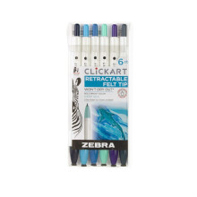 Zebra Pen ClickArt einziehbarer Markierungsstift, feine Spitze, 0,6 mm, verschiedene Tiefseefarben, 6er-Pack; 69026