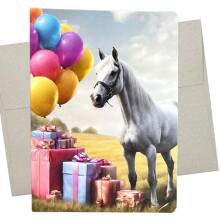 Valkoisen hevosen syntympivkortti naisille (1 Premium-kortti 5x7 tuumaa tyhj sislt) Happy Horse syntympivpalloilla ja -lahjoilla valmiina ju