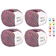 HobbyMia Jeans ST Flerfarvet spraglet bomuldsgarn til strikning og h?kling - 50 gr / 175yds - 55% bomuld 45% akryl & 10 stingmaskiner (2) Sport F