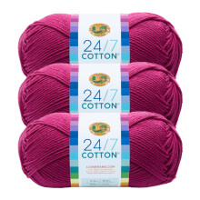 Lion Brand Yarn, leichtes 24/7-Baumwollgarn zum Stricken, Hkeln und Basteln, Rose, 3er-Pack