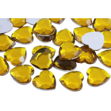 18mm Guld Topaz H107 Flad Ryg Hjerte Akryl Rhinestones Plast Perler Plast Kostume Juveler Udsmykning - 30 stk.