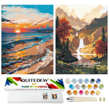 QUITEDEW Paint by Numbers Kit til Voksne Strand 2 Pack Paint by Number Kits til Voksne Bjergoliemaleri i farverig Box Art H?ndv?rk til boligindre