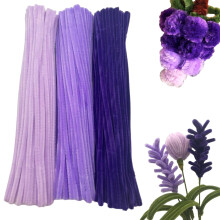 Swpohrat 300 stuks Shades of Purple pijpreiniger knutselset 3 verschillende kleuren dikke pluizige chenille stengel pijpreinigers voor doe-het-ze