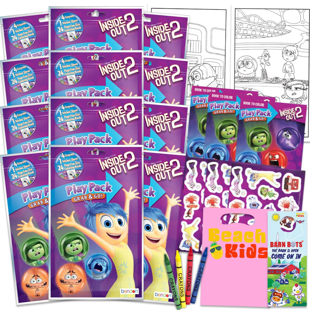 Disney Inside Out 2 Birthday Party Favors And Supplies Bundle - 12 Inside Out Activity Play Packs For Boys Girls With Mini Coloring Books Loot Bags