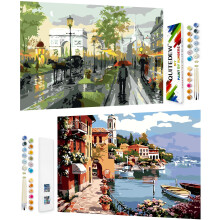 QUITEDEW 2 Pack Paint by Numbers Kit til voksne By Paint by Numbers Kit til begyndere Farverigt ?ske Gadeoliemaleri til gaver og v?gdekoration ti