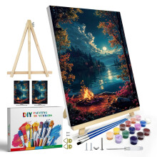 JOOZ Kit Dipingi con i Numeri per Adulti con Cornice Dipingi con i Numeri Paesaggio per Adulti Lago Luna Dipingi con i Numeri con Cavalletto Kit