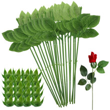 HLTOO 20 pezzi steli floreali in filo con foglie e 20 calici di fiori artificiali set per composizioni floreali di rose creazione di bouquet arti