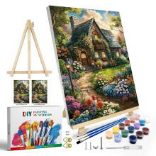 JOOZ Paint by Numbers Kit til voksne med ramme Landskabsmaling efter nummer L?rred Husblomster Maling efter nummer med staffeli DIY Akryl oliemal