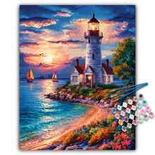 Kit di pittura con i numeri per adulti Principiante Faro Acrilico Kit di pittura con i numeri per adulti su tela Mare Acquerello Pittura a olio c