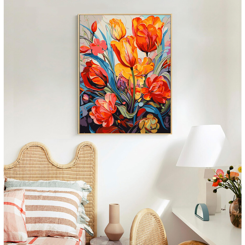 HEIBAGO 4 Pack Encadré Paint by Numbers pour Débutants, Fleurs Kits de Peinture par Numéros pour Adults, DIY Paysage Peinture à l'huile par Numéros Kits pour la Décoration Intérieure Maison,8×8 inch