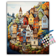 Kit di pittura con i numeri per adulti Principiante Campagna Acrilico Kit di pittura per adulti con numeri su tela Villaggio Paesaggio Acquerello