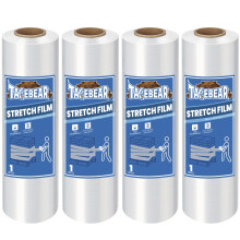 TAPEBEAR 4 Rolls Stretch Wrap Heavy Duty 15"""" x 1000 Ft 80 Gauge Industrial Strength Shrink Wrap High Performance Clear Plastic Wrap Self-Adhering
