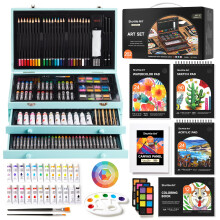Shuttle Art Deluxe Gift Art Kit 202-Piece Wooden Art Supplies Set with 4 Drawing Pads Canvases Coloring Sheets Acrylic Paint Crayons Oil Pastel