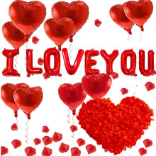 I Love You Balloons and Heart Balloons with 500 Pieces Rose Petals, Foil Mylar Love Balloons for Him/Her Wedding Anniversary Engagement Valentine Day