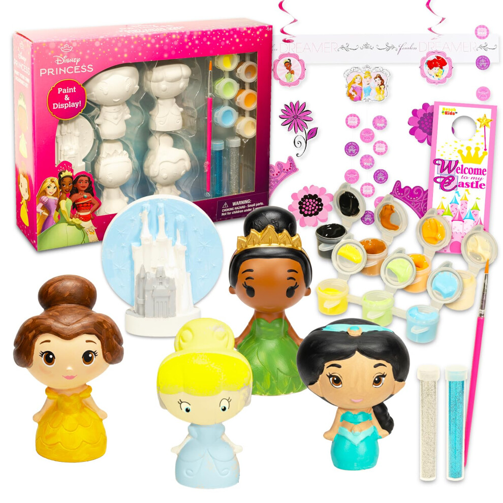 Disney Princess Paint Your Own Figurines Set For Kids - Bundle With Diy Painting Set Featuring Princesses Plus More | Paint Your Own Princess Figures